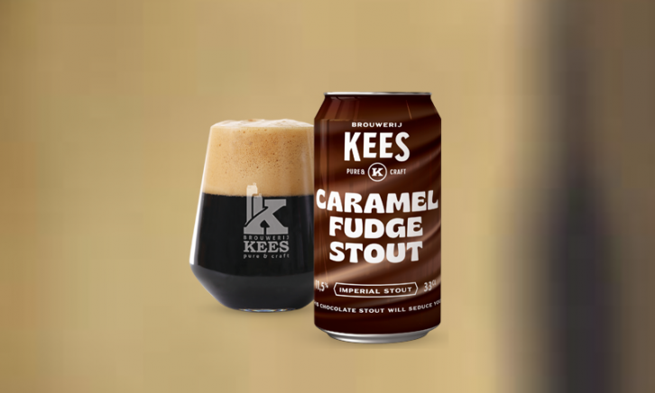Caramel Fudge Stout blikje en glas